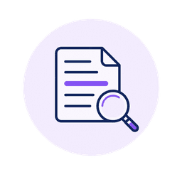 Document with a purple highlight and magnifying glass