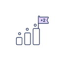 Three ascending bars with a +2 flag
