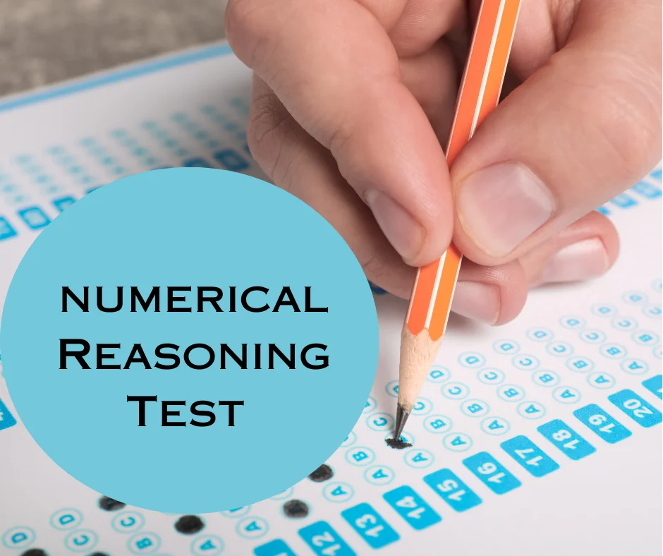 Numerical reasoning test illustration with a pencil and answer sheet