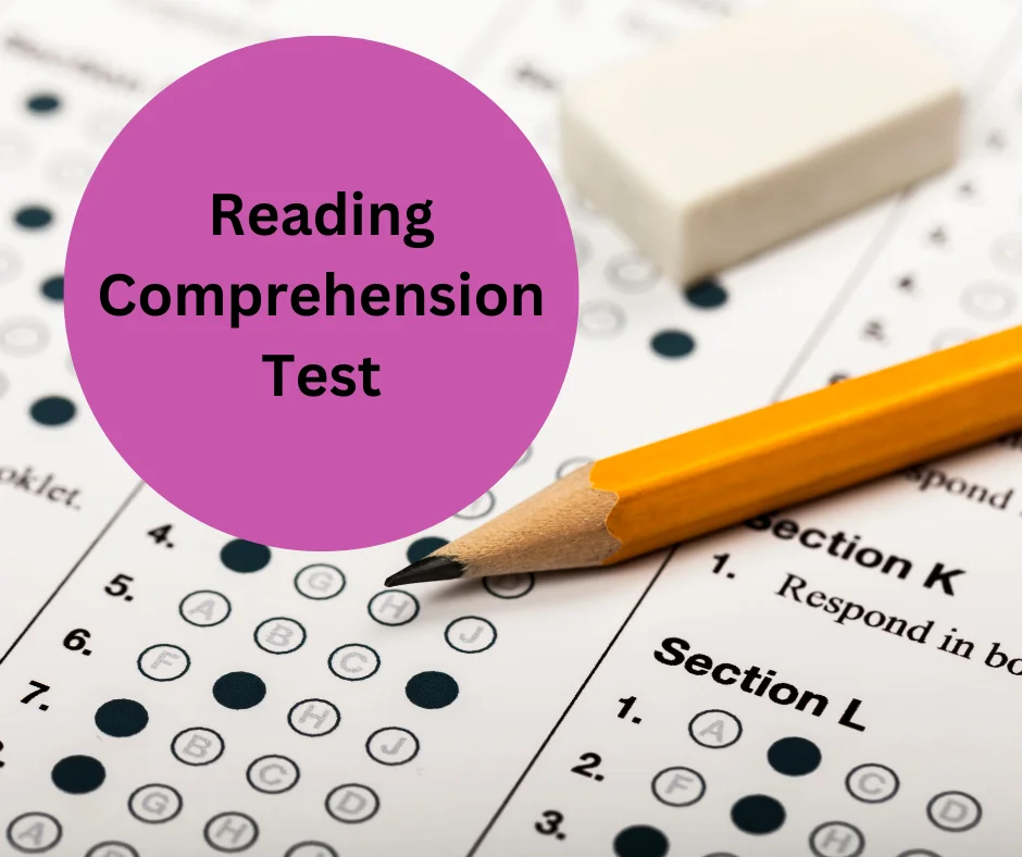 Reading comprehension test illustration with a pencil and answer sheet