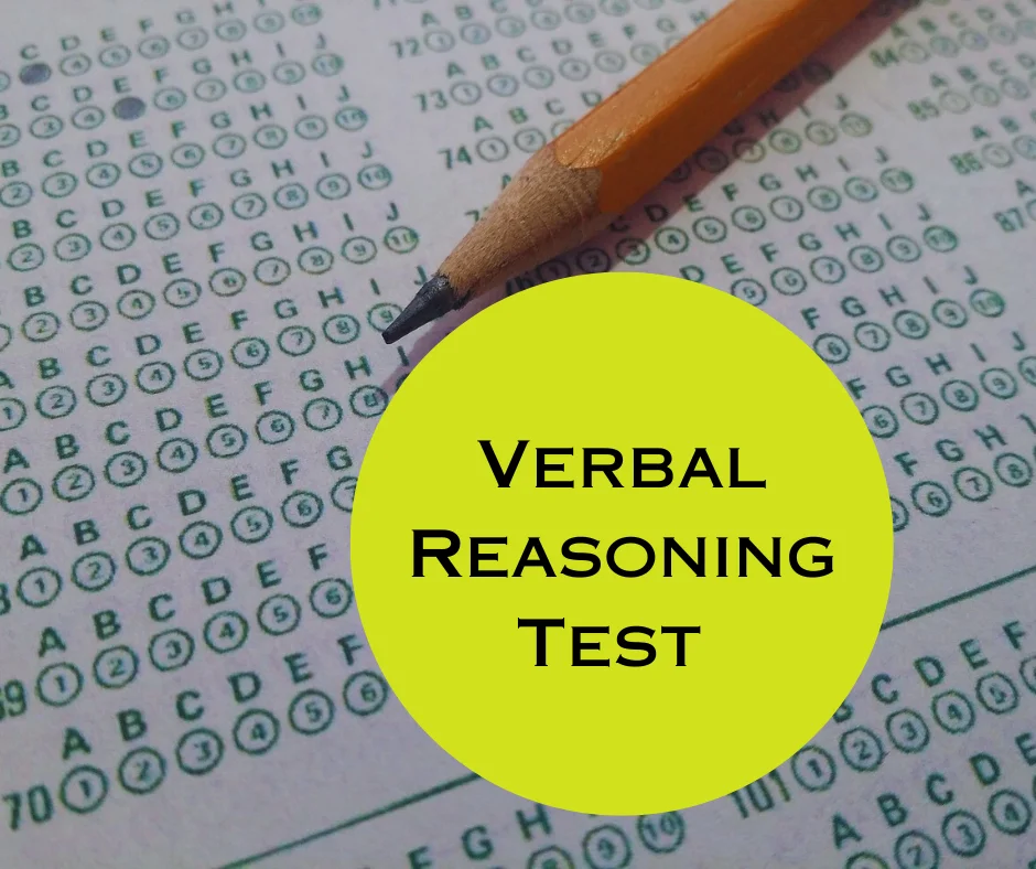 Verbal reasoning test illustration with a pencil and answer sheet