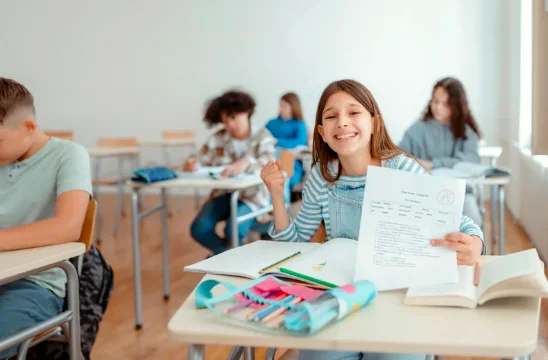 Students working in a classroom