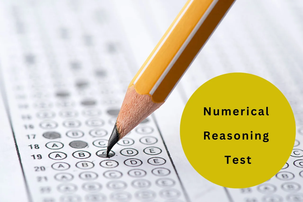 Numerical reasoning test illustration with a pencil and answer sheet